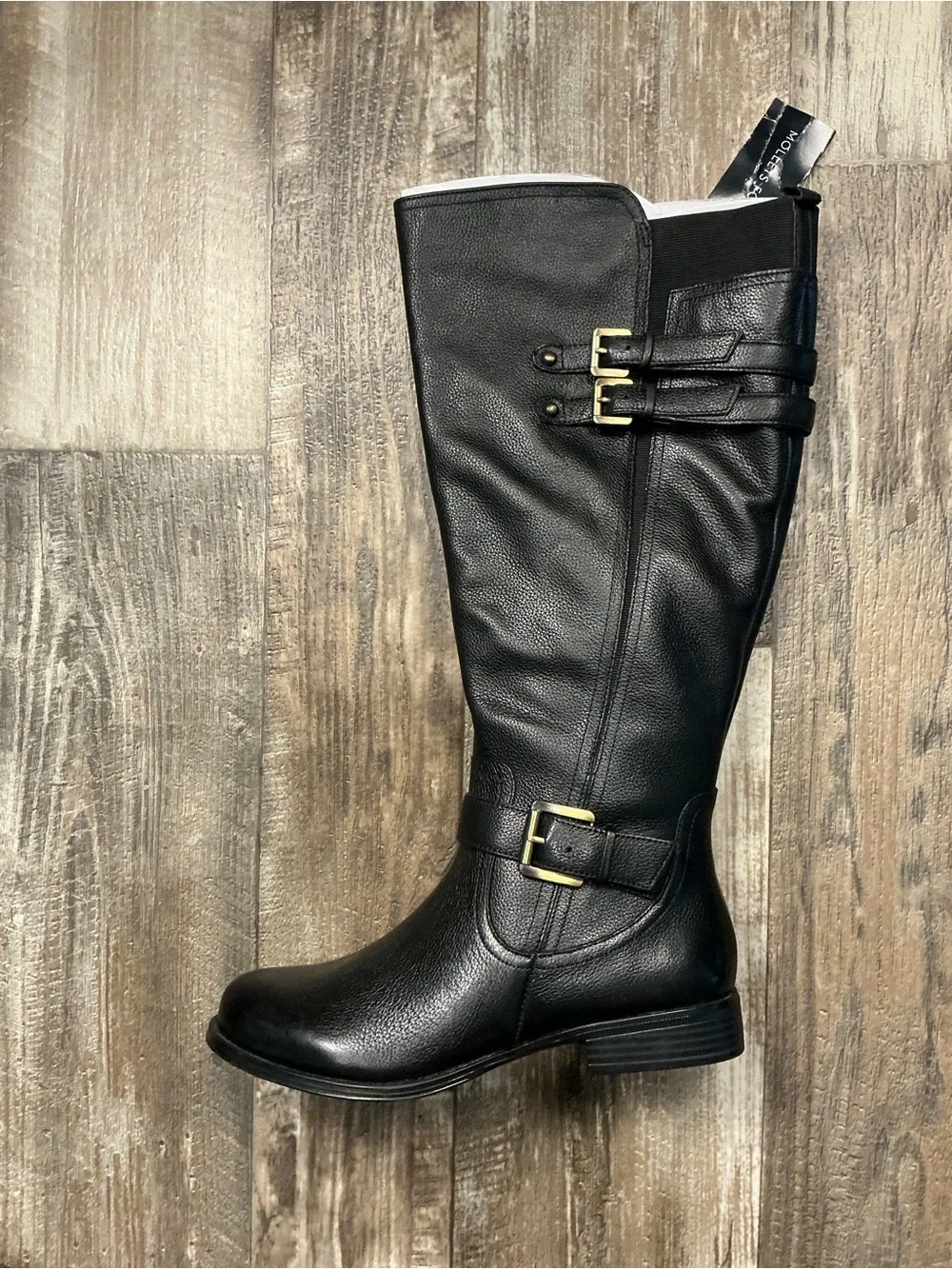 Naturalizer Black Leather Knee High Buckle Boot Size 8.5W Wide Calf